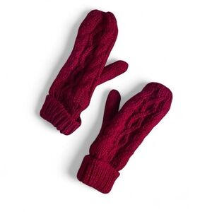 Cable Knit Mittens with Fleece Lining Red